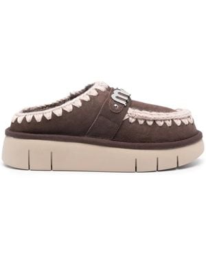 Mou Bounce Logo-Plaque Mules - Brown