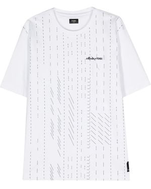 Fendi T-Shirt Mit Logo-Stickerei - Weiß