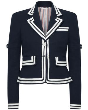 Thom Browne Veste Crop À Bords Contrastants - Bleu