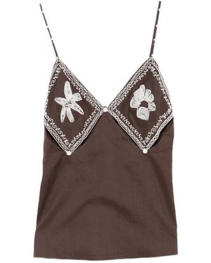 ALÉMAIS Leandra Floral-Embroidered Top - Brown