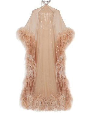 Taller Marmo Sza Sza Sequin Feather Maxi Dress - Natural