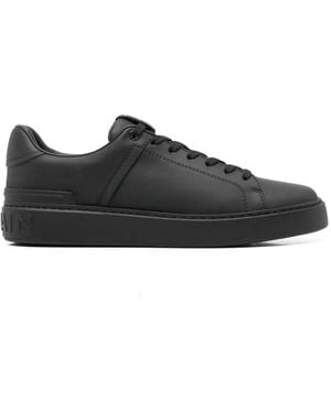 Balmain Logo-Embossed Leather Trainers - Black