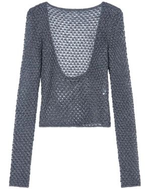 Giorgio Armani Open-Knit Scoop-Back Sweater - Blue