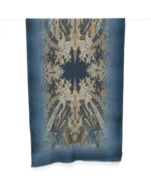 Etro Paisley-Print Frayed Scarf - Blue