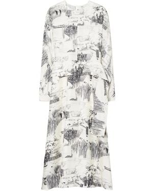 Tory Burch Printed Silk Tie-Waist Dress - White