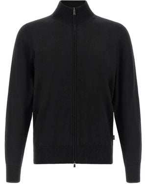 BOSS Pull Zippé En Laine Mérinos - Black