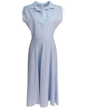 Ines De La Fressange Paris Striped Seersucker Midi Dress - Blue