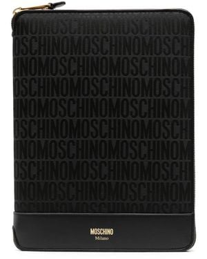 Moschino Monogram-Jacquard Leather Laptop Bag - Black