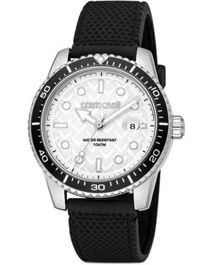 Roberto Cavalli Chevron-Pattern 44Mm Watch - Black