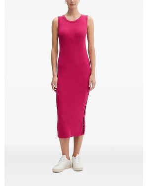 DKNY Side-Logo Ribbed Midi Dress - Pink