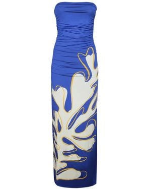 Cala De La Cruz Daphne Ruched Coral-Print Dress - Blue