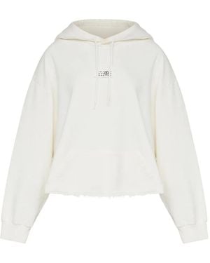 MM6 by Maison Martin Margiela Frayed-Hem Logo Hoodie - White