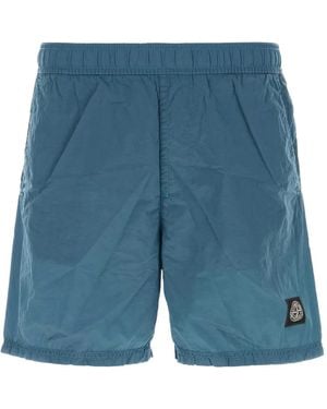 Stone Island Logo-Patch Swim Shorts - Blue