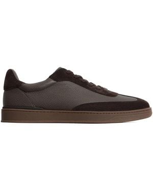 12 STOREEZ Panelled Leather Trainers - Brown