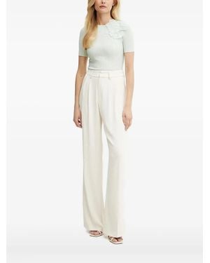 Elisabetta Franchi Geripptes T-Shirt mit Blumendetail - Weiß