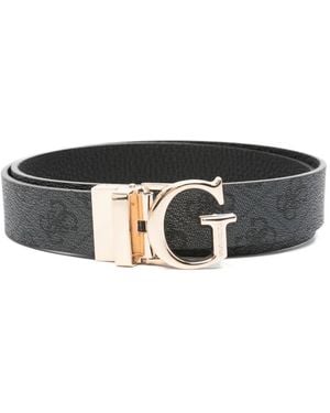Guess Logo-Plaque Leather Belt - Black