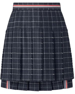 Thom Browne Windowpane Houndstooth Teviot Tweed Pleated Mini Skirt - Blue