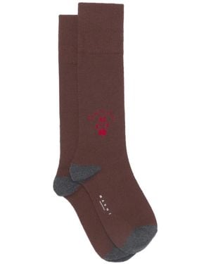 Marni Deep Wool-Cashmere Socks With Heraldic Logo - Brown