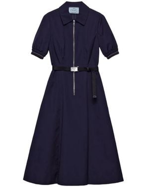 Prada Belted Zip-Fastening Midi Dress - Blue