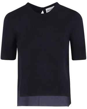 Semicouture Keyhole-Back Short-Sleeve Sweater - Blue