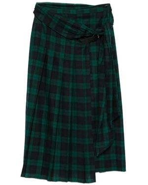 forte_forte Check Pleated Midi Skirt - Green