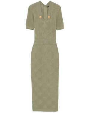 Balmain Gingham Midi Dress - Green