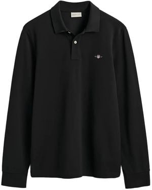 GANT Long-Sleeve Pique Rugby Polo Shirt - Black