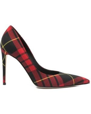 McQueen Skull Tartan-Pattern Heeled Court Shoes - Red