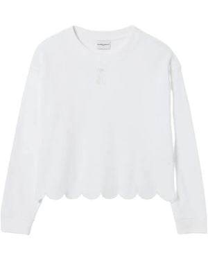 Claudie Pierlot Scalloped-Hem Waffle-Knit Sweatshirt - White