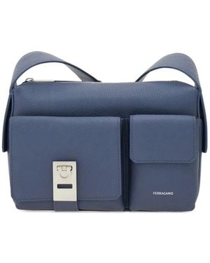 Ferragamo Leren Schoudertas - Blauw