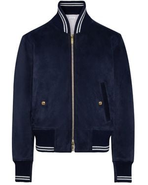 Thom Browne Suede Rib Knit Blouson Jacket - Blue