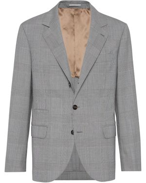 Brunello Cucinelli Blazer A Quadri - Grigio