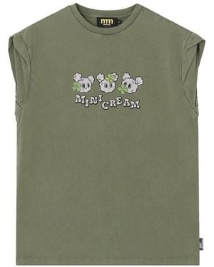 Mini Cream Graphic-Print Sleeveless T-Shirt - Green