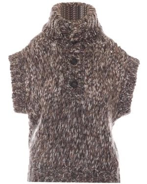 Brunello Cucinelli Malfilé Mohair Turtleneck Jumper Vest - Grey