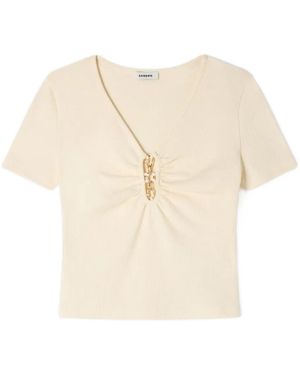 Sandro Detail V-Neck T-Shirt - Natural