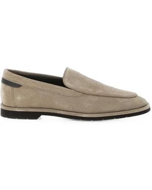 Brunello Cucinelli Suede Loafers With Shiny Detail - Grey