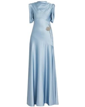 Erdem Embroidered Satin-Cady Gown - Blue