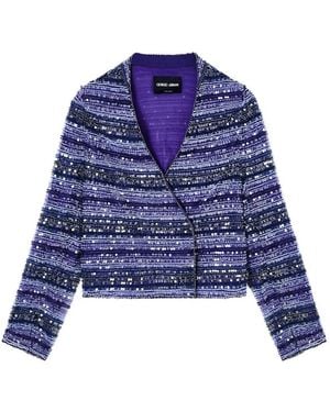 Giorgio Armani Sequin-Embellished Striped Jacket - Blue