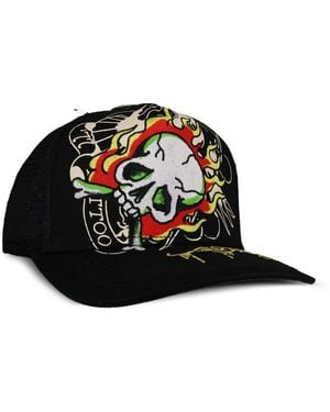 Ed Hardy Embroidered Skull-Motif Cap - White