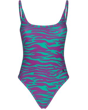 The Attico Zebra-Print Swimsuit - Blue