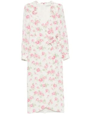 Alessandra Rich Vestido Midi Con Estampado Floral - Blanco