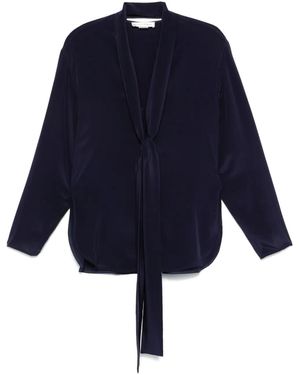 Victoria Beckham Silk Scarf-Detail V-Neck Blouse - Blue