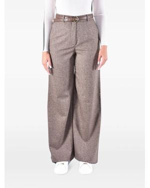 Max Mara Broek Met Ceintuur En Bouclé-Patroon - Bruin