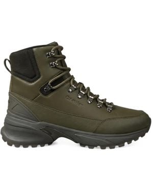 Calvin Klein Logo-Debossed Lace-Up Boots - Green