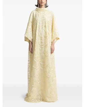 Gemy Maalouf Mock-Neck Embroidered Maxi Dress - Metallic