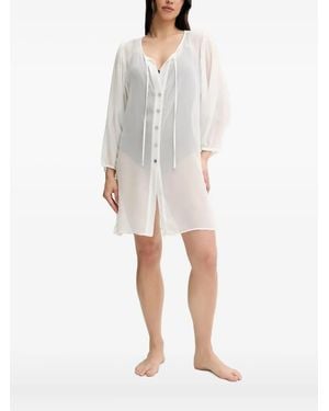 MICHAEL Michael Kors Button-Front Tie-Neck Top - White
