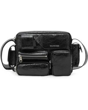 Balenciaga Sacoche Superbusy En Cuir Effet Craquelé - Black