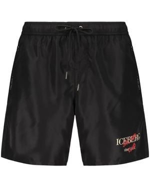 Iceberg Logo-Print Drawstring Swim Shorts - Black