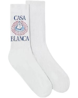 CASABLANCA Celestial Pyramid Logo-Embroidered Ribbed Socks - White