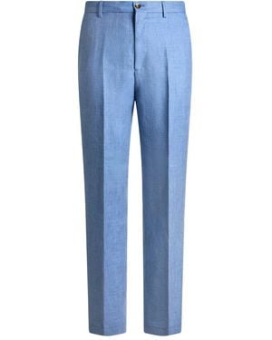 Etro Elastic-Waist Linen Trousers - Blue